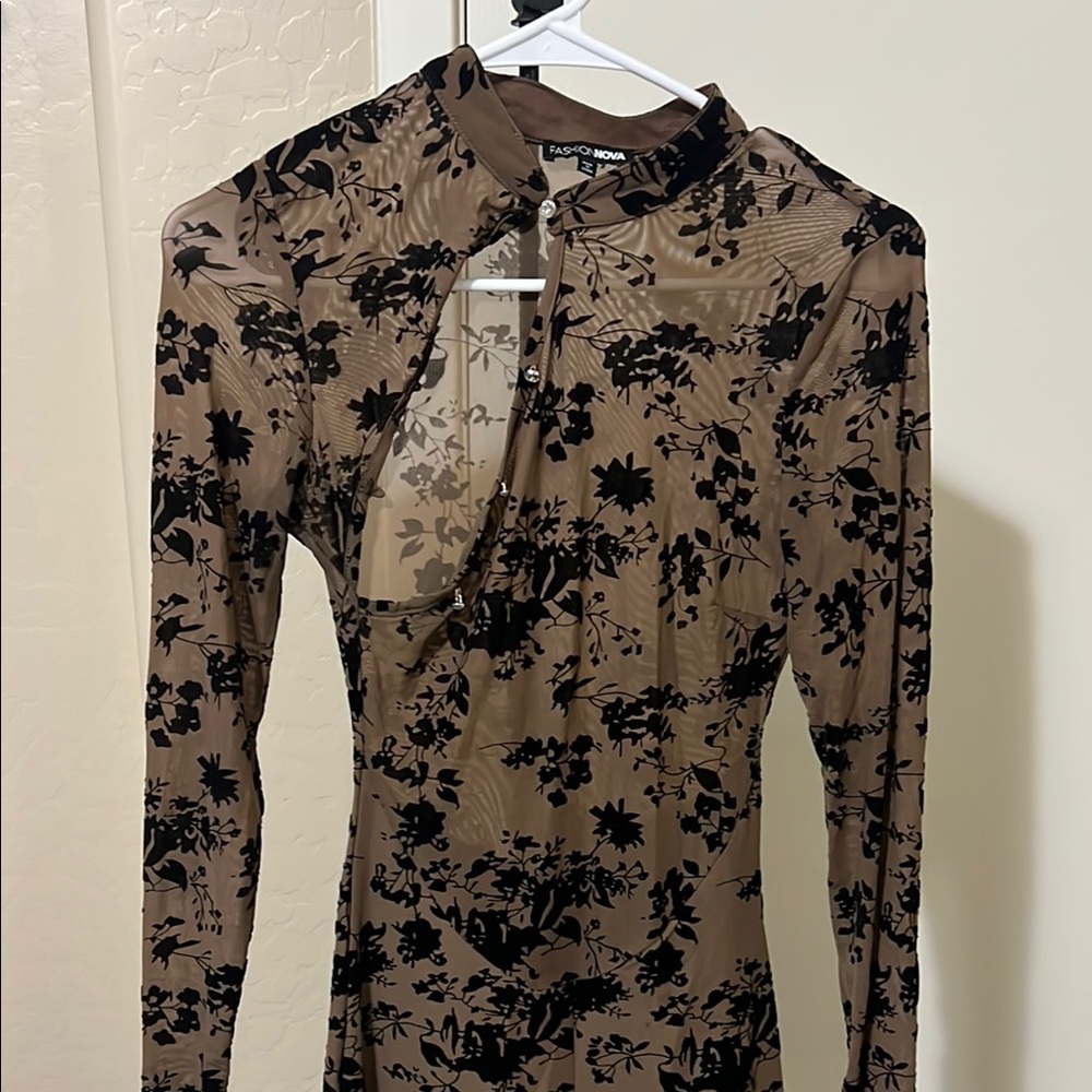 Fashion Nova Black Floral Sheer body suit